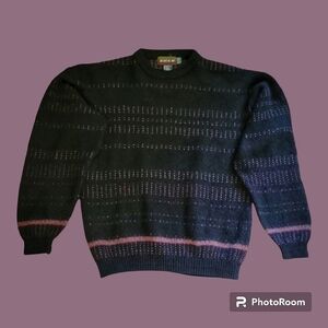 North 44 Italian Merino Wool Black Oversized Skater Ski Sweater Size XL